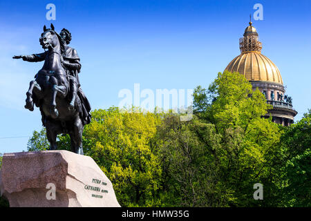 der eherne Reiter und Str. Isaacs Kathedrale, Dekabristen quadratisch, St Petersburg, Russland Stockfoto