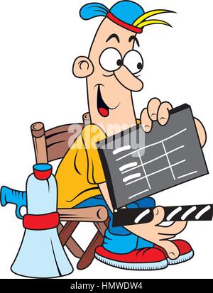 Lustige Comic-Figur als Filmregisseur isoliert auf weißem Hintergrund Stock Vektor