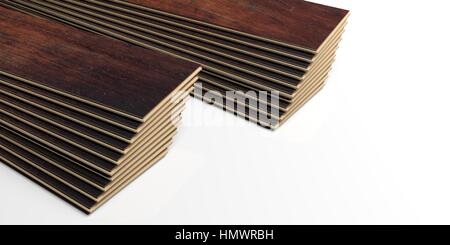 Laminat-Dielen auf weißem Hintergrund. 3D illustration Stockfoto
