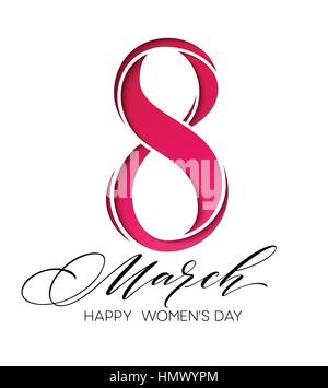 8 März glücklich Womans Tag Schriftzug Grußkarte. Vektor-illustration Stock Vektor