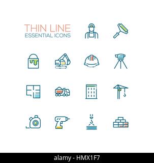 Bau - dünne Zeile Icons Set Stock Vektor