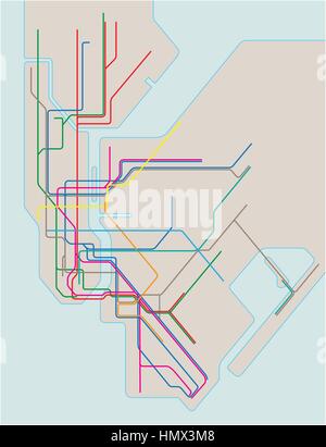 farbige u-Bahn-Vektor-Karte von New York City 2. eps Stock Vektor