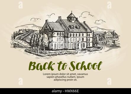 Schule, Skizze der Landschaft. Schule, Bildung-Symbol. Vintage Vektor-illustration Stock Vektor