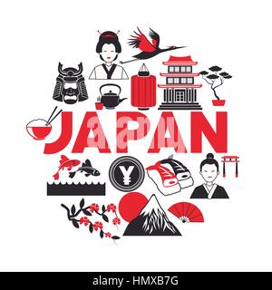 Japan-Plakat Tourismus Sammlung Symbole Stock Vektor