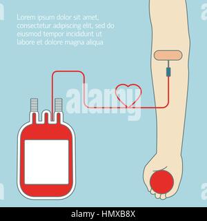 Blut Spende Plakat Vorlage Vektor-Illustration der Spender während der Spende Blut-Transfusion vom Spender in das flache Design-Paket Stock Vektor