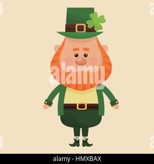Leprechaun stehend mit Anzug Hut Klee Stock Vektor