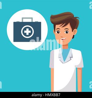 junge Sanitäter Mann Klinik Gesundheit Koffer Kreuz Stock Vektor
