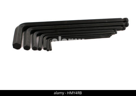 Inbusschlüssel Allen Wrench Set auf weißem Hintergrund Stockfoto