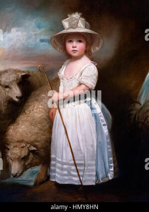 Little Bo Peep. "Shepherd Mädchen" von George Romney, Öl auf Leinwand, c.1780 Stockfoto