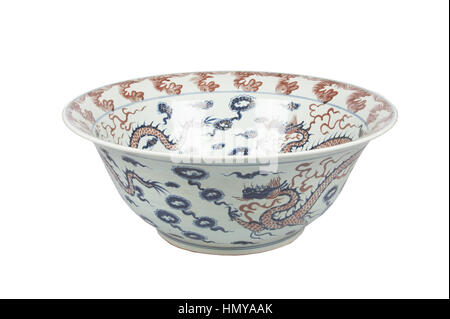 Große bemalte Keramikvase auf weißem Hintergrund Stockfoto