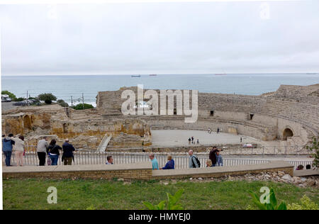 Im zweiten Jahrhundert hielt das römische Amphitheater bis zu 15.000 Zuschauer die Gladiatoren kämpfen. Im Jahr 2000 wurde es benannt, einem Unesco-Welt-Welterbekonvention Stockfoto