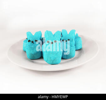 Blaue Ostern guckt auf weißem Hintergrund Stockfoto