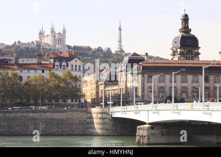 Landschaft, können Teil des Pont De La Guillotiere, sehen, über der Rhone, Lyon, Frankreich Stockfoto