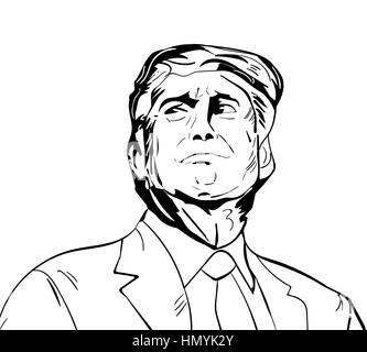 25. Januar 2017: Abbildung des amerikanischen Präsidenten Donald Trump in der hand zu zeichnen Stil Stockfoto