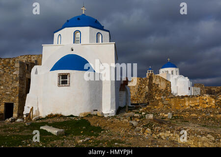 Architektur in der Chora Dorf Vathi Insel in Griechenland. Stockfoto