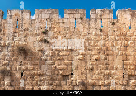 Hintergrund der Steinmauer in alte Stadt Jerusalem, Israel. Stockfoto