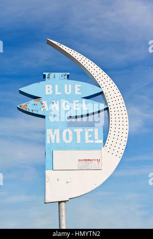 Der blaue Engel Motel Zeichen im alten Las Vegas, "Der Engel in Sin City" Stockfoto