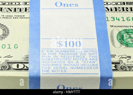 Bündel von 1 US-Dollar-Noten Stockfoto