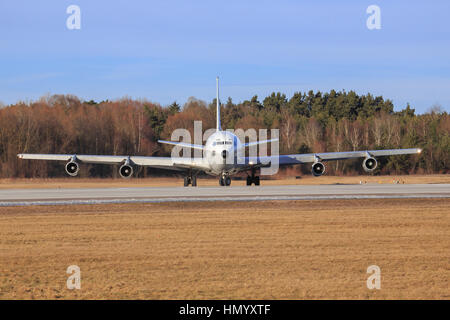 Manching/Deutschland Februar 10, 2015: Israel - Luftwaffe Boeing 707-3L6C landet auf dem Flughafen Manching. Stockfoto