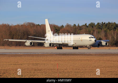 Manching/Deutschland Februar 10, 2015: Israel - Luftwaffe Boeing 707-3L6C landet auf dem Flughafen Manching. Stockfoto