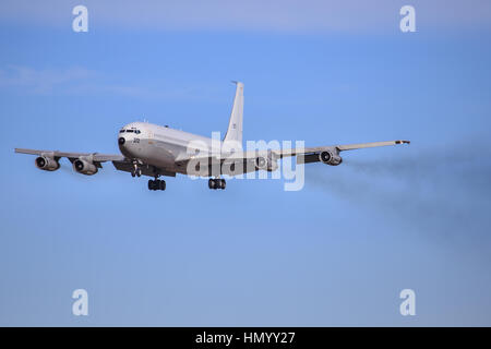 Manching/Deutschland Februar 10, 2015: Israel - Luftwaffe Boeing 707-3L6C landet auf dem Flughafen Manching. Stockfoto