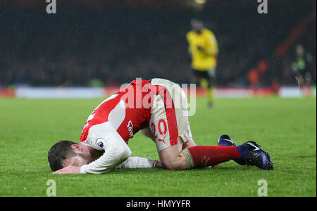 Shkodran Mustafi von Arsenal während der Premier League Arsenal V Watford im Emirates Stadium, London. NUR FÜR REDAKTIONELLE ZWECKE Stockfoto