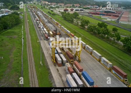 Panama Canal Railroad am Hafen von Balboa. Stockfoto