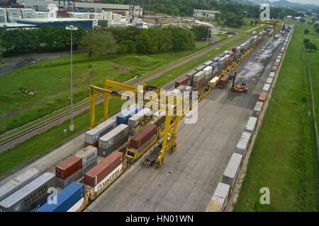 Panama Canal Railroad am Hafen von Balboa. Stockfoto