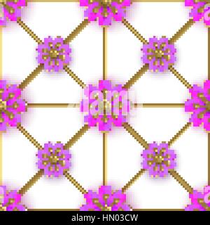 Nahtlose Blumenmuster für Stoffe, Textilien, Tapeten, Papier. Vektor. Violetten Blüten auf goldenen Gier. Stock Vektor