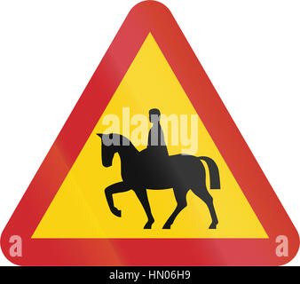 Straßenschild in Schweden - Reitsport-Pferde eingesetzt. Stockfoto