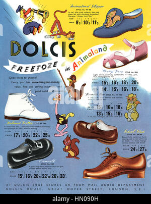 1949 britische Werbung für Dolcis Kinderschuhe Stockfoto