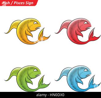 Vektor-Illustration der bunten Fische astrologischen Tierkreiszeichen Star signiert Skizze Stock Vektor