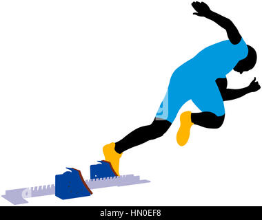 Athlet Männer Sprinter Läufer vom Startblock starten Stockfoto