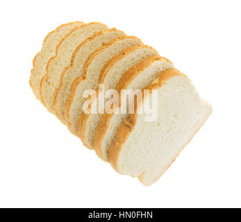 Draufsicht auf mehrere Scheiben frisch gebackenen Englisch Muffin Toasten von Brot isoliert auf einem weißen Hintergrund. Stockfoto