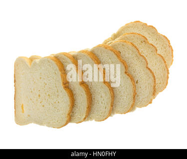 Draufsicht auf mehrere Scheiben frisch gebackenen Englisch Muffin Toasten von Brot verteilt isoliert auf einem weißen Hintergrund. Stockfoto