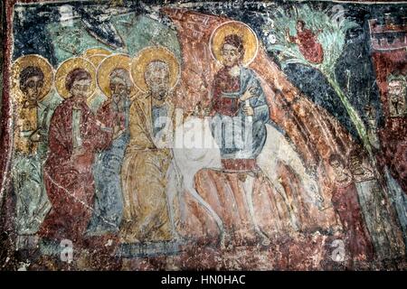 Montenegro - authentische Fresken an der Wand in das mittelalterliche orthodoxe Kloster PODLASTVA (14. Jh.) Stockfoto