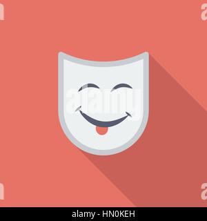 Theatralische Maskensymbol. Flache Vektor zugehörige Symbol mit langen Schatten für Web und mobile Anwendungen. Es ist einsetzbar als - Logo, Symbol, Piktogramm, Infographi Stock Vektor