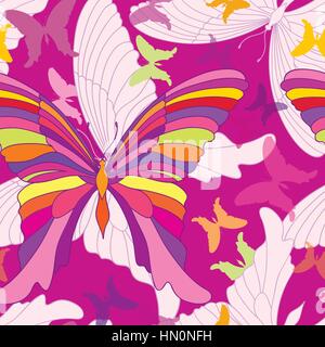 Schmetterling nahtlose Muster. Happy Summer Party Hintergrund in der Pop Art der 60er Jahre Stil Stock Vektor