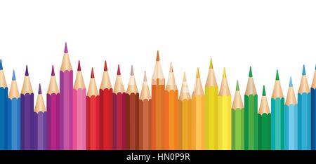 Kreide Hintergrund. Viele farbige Holz- Bleistifte Vector Illustration. Farbenfrohe Bleistift nahtlose horizontale Grenze. Stock Vektor