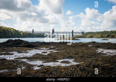 Das Britannia Brücke zum Festland ANGLESEY Wales in Großbritannien Stockfoto