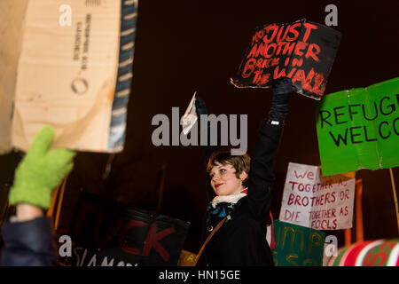 Cardiff-Protest gegen Trumps "muslimischen Verbot" Stockfoto