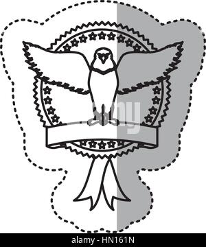 monochrome Kontur Aufkleber mit Adler mit Flügeln in runden Rahmen mit Schleife öffnen Stock Vektor