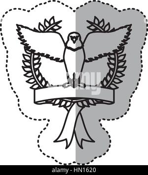 monochrome Kontur Aufkleber mit Adler mit öffnen Flügel in Olivenöl Krone mit Band Stock Vektor