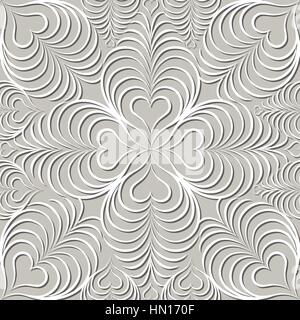 Gedeihen spitze Linienmuster. Abstrakt floral Geometrische nahtlose Hintergrund. Fantastische Blumen und Herz ornament Stock Vektor