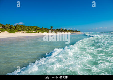 Karibik-Strand Panorama, Tulum, Mexiko Stockfoto