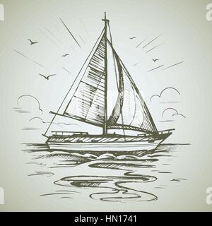 Segelboot-Szene-Vektor-Skizze Stock Vektor