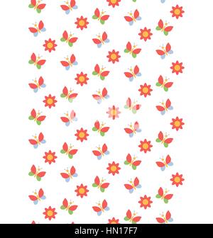 Nahtlose Muster Frühling mit Schmetterlingen und Blumen, die isoliert auf Stock Vektor