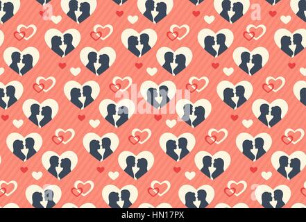 Festliche Musterdesign mit Liebespaar und Herzen Stock Vektor
