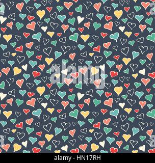 Nahtlose festliche Liebe abstraktes Muster mit handgezeichneten Herzen auf Stock Vektor