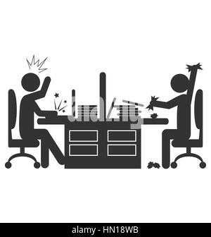 Flache Office-Symbol mit wütenden Arbeitern isoliert auf weiss Stock Vektor